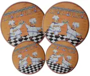 SET OF 4 CHEFS DESIGN ROUND STOVE TOP BURNER COVERS.(2 x 10.5 Dia & 2 x 8.5 Di