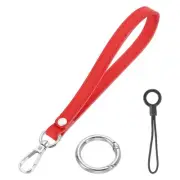 7 Inch Wristlet Strap PU Leather Silver Ring Lanyard for Clutch (Red)