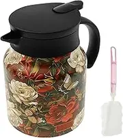 1000 ML Thermal Tea Pot with Infuser Vintage Flower Pattern Insulated Tea Kettle Stainless Steel Thermal Carafe Household Insulated Teapot Pot Kettle for Home Office(gules-1-1000ML)