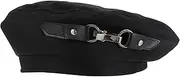 [OATIPHO] Vintage Autumn Hat Women's Beret Warm Hat Black Buckle Cap Fashion Classic Cap for Daily