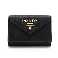 在飛比找ETMall東森購物網優惠-【PRADA 普拉達】經典 金字LOGO十字紋信封型三折短夾