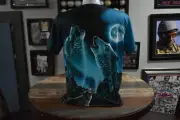 Howling Wolf Clothing Polyester t-shirt full wolf howling moon green sz-xl