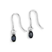 14K White Gold Real Diamond u0026 Sapphire Shepherd Hook Earrings