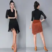Women Latin Dance Skirt Ballroom Tango Rumba Tassel Salsa Asymmetrical Dancewear