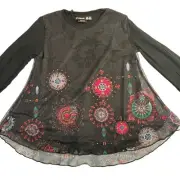 Desigual Kid’s Top Black Colorful Beads Lined Overlay LongSleeve Arts Size 13/14