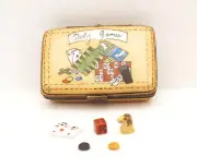 New French Limoges Trinket Box Board Game Case w Remov. Game Pieces Dice Chess