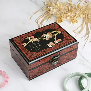珠寶盒 首飾盒 首飾品收納盒 新中式木製首飾盒古風推光漆器妝奩盒復古珠寶飾品收納盒結婚禮物『YS1282』