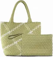 [ZOSIVEB] Woven Bag for Women Vegan Leather Tote Bag Large Summer Beach Travel Handbag and Clutch Retro Handmade Shoulder Bag