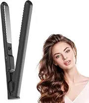 Mini Dual Purpose Curling Iron, 2025 New 2-in-1 Mini Curling Wand & Flat Iron Hair Straightener, Portable Travel Straightener and Curling Iron Mini Curling Wand for Short Hair, All Hair Types (Black)
