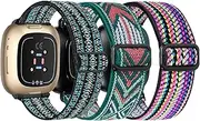 Adjustable Solo Loop Bands Compatible with Fitbit Versa 3 /Fitbit Versa 4/ Fitbit Sense/Fitbit Sense 2, Stretchy Braided Elastic Sport Strap Compatible for Fitbit Versa 3/4 Women Men(3 of Pack)