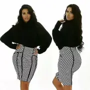 Sexy Pencil Skirt S M Black White Chevron Stripe High Waisted Fitted Bodycon