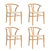 Oikiture Wooden Dining Chair Set of 4 Cafe Lounge Seat Wishbone Shaped Chair