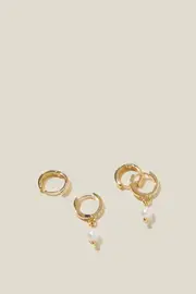 [Rubi] Rubi - 2Pk Mid Earring - Gold plated diamante pearl OS GOLD PLATED DIAMANTE PEARL