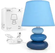 Urban Lifestyle Lina Bedside Lamp (Blue) Table Lamp Ceramic Table Lamp with Fabric Shade, Suitable for LED, E14, 230 V Ceramic Table Lamp, Bedside Lamp