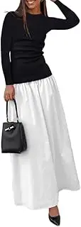 [YOXUA] Women's Long Sleeve Patchwork A-Line Long Maxi Dress Fall Winter Beach Maxi Dress