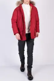 RRP€475 ALESSANDRO DELL'ACQUA Red Parka Jacket Size L Padded Raccoon Fur Trim