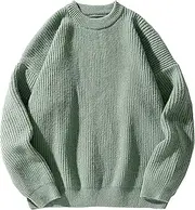 [Qolkmuiy-GJ] Mens Classic Waffle Knit Crew Neck Raglan Sleeve Pullover Sweater Plain Knit Sweater Soft Ribbed Edge Sweater, Green, XX-Large