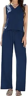 [ETOSELL] Womens 2 Piece Outfits Lounge Set Casual V Neck Sleeveless Top Wide Leg Pants Set Summer Travel Vacations Suit