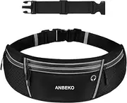 ANBEKO Running belt for Men Women with Extender, Large Capacity Runner Waist Pack with 4 Pockets,Hiking Travel Camp Running Workout Belt Bag,Reflective No Bounce Waist Bag,Easy Carry Large Phones, black