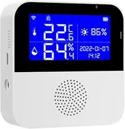 Wi-Fi Temperature Humidity Meter Indoor Hygrometer Temperature Sensor Alarm APP Control 2.9-inch LCD Backlight Display ℃/℉ with Time Date for Home White with Temperature Probe