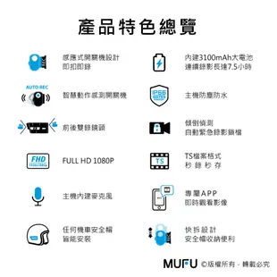 MUFU 雙鏡頭機車行車記錄器 V20S二頭機(大電量連續錄影7.5小時)