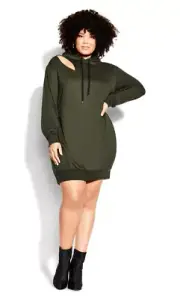 City Chic Ladies Kennedy Long Sleeve Dress size 16 Small Colour Military