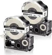 Absonic Label Tape Cartridge LC-6WBN9 LK-6WBN Compatible for Epson LW-600 LW-800 LW-900P LW-1000P LabelWorks (1" x 26', 24mm x 8m, Black on White) - 2 Pack