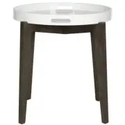 SAFAVIEH Side Table 19.6"x21.3" White/Brown Wood Round Mid-Century Modern Indoor