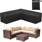 Corner Sofa Cover COOSOO Outdoor Garden Furniture Cover Waterproof Durable 210D Oxford V/L Shaped Sectional Couch Rattan Corner Sofa Table Chair Protection Cover with Storage Bag (V Shape:215×215cm/85×85in)