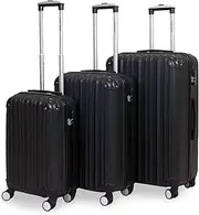 [Planet Direct] Suitcase Set of 3 Expandable Luggage Set (56,66,76cm) ABS Anti-Scratch Shell 4 Wheel Spinner with 3-Digit Lock Luggage Set, Black, Black