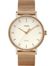 Timex Fairfield 37mm Gold Tone Mesh Band Quartz Movement Midsize Watch TW2R26400