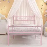 Weehom Metal Bed Frame Twin with Bed Storage,No Box Spring Needed,Heavy Duty Steel Slats Support for Boys Girls Teens Students Adults Pink