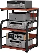 VFGFPTBTUK 3-Tier AV Media Stand with Wheels Corner Audio-Video Shelving Wooden Record Player Stand Stereo Rack CD Player Stand Storage for Entertainment Component(Brown,71.5cm-28in)