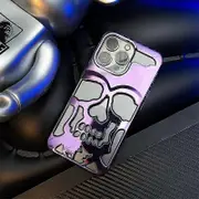 Cool Hollow 3D Skull Phone Case for iPhone 16 15 14 Plus 13 12 11 Pro Max Plating Gothic Skeleton Design Shockproof Cover purple