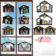 MONCAP Pack of 12 Christmas Craft Set Children's Nativity Craft Christmas Nativity Creative Sets Christmas Nativity Scene Decoration Paper Craft Set for Christmas Window Decoration Religious Creative