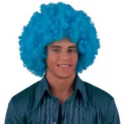 Humorous Clown Afro Bright Color Costume Halloween Wig, Turquise, One-Size