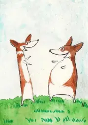 ACEO PRINT OF PAINTING PEMBROKE WELSH CORGI RYTA FOLK ART humor dogs whimsical