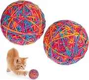 VICASKY 2PCS Woolen Yarn Cat Ball, Multi-Colored Cat Chewing Interactive Ball Toys Cleaning Tooth Toy Chase Training Activity for Indoor Animal Self Playing
