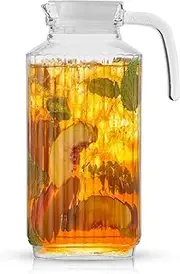 JoyJolt 60oz Glass Pitcher with Lid (2 Lids) - Beverage Serveware and Storage Container for Hot Liquids or Cold Drinks. Fridge Pitcher, Juice Container, Water Jug, Iced Tea Pitcher or Milk Pitcher