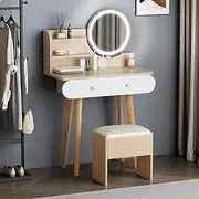 ALFORDSON Dressing Table and Makeup Stool Set Wood White Colour, Vanity Desk with LED Mirror & Drawers, Dresser Organiser for Women Bedroom Dress Room