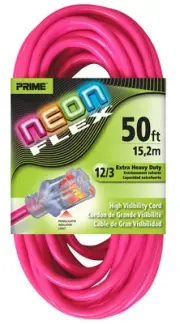 Prime NS513830 Neon Flex 12/3 SJTW 15A 125V 1875W Pink Extension Cord 50 L ft.