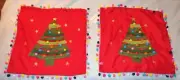 2 NEW Christmas Tree Throw Pillow Covers 18" x 18" Whimsy Fringe Pom Poms Stars