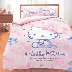 【享夢城堡】天絲卡通四件式床包兩用被套組(雙人-HELLO KITTY 粉色浪漫-粉)