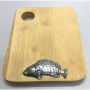 Hand Crafted Wood Cheese Board With Metal Fish Decoration Mud Pie