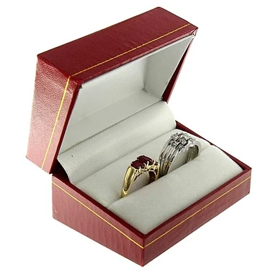Red Faux Leather Engagement Double Ring Box Display Jewelry Gift Boxes 1 Dozen