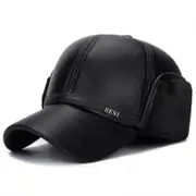 Men's Fall Winter Pu Ear Protective Warm Hat Elderly Outdoor Leisure Baseball Cap Black Hats & Headwear
