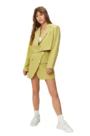 Nasty Gal Collection Set Cotton Cropped Blazer & Fitted Mini Pelmet Skirt 8 NWT