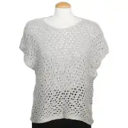 EILEEN FISHER Antique Silver Gray Sequin Chainmail Mesh Knit Cotton Box Sweater
