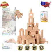 100-piece Natural Beech Wood Building Blocks Set with Shape Sorter Container
