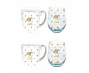 2PK LMD Glass 40th Sweet Heart Mug & Stemless Set Drinkware 400ml/520ml